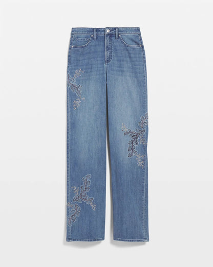 Embellished High Rise Wide Leg Jeans