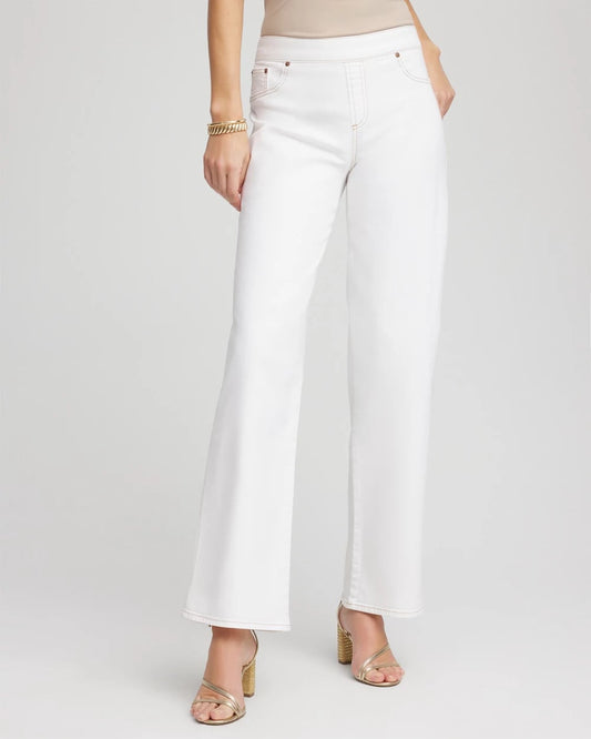 Petite Seeded Pull-On Wide-Leg Jeans