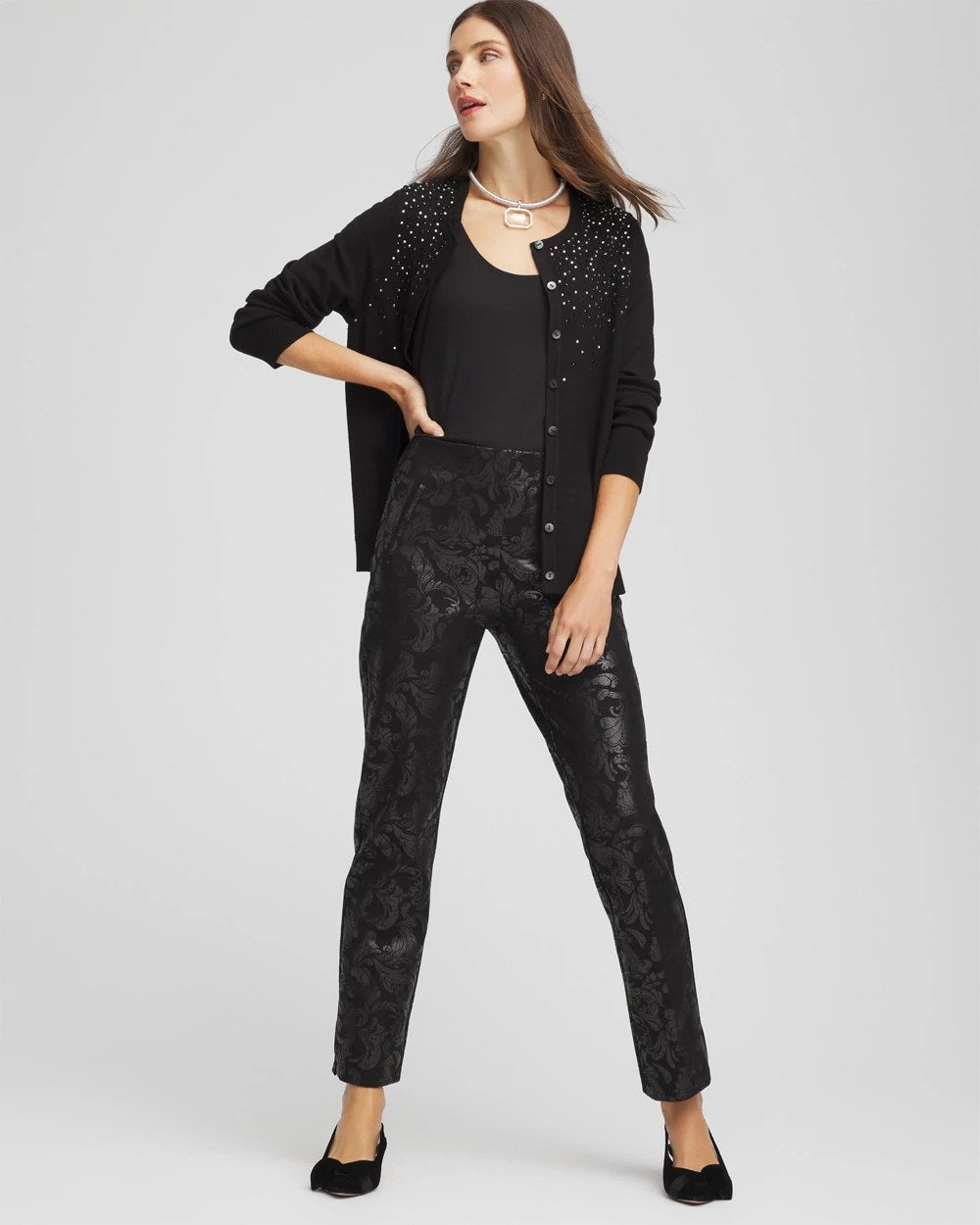 Juliet Black Foiled  Slim Ankle Pants
