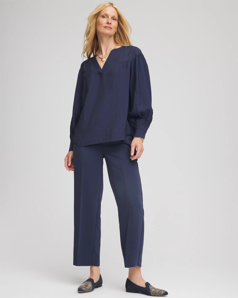 Stretch Crepe Tapered Ankle Pants