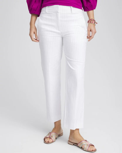 Striped Straight-Leg Cropped Pants