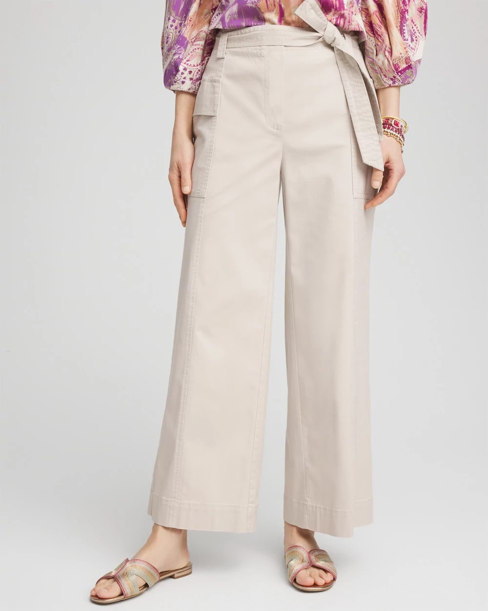 Belted Twill Utility Cropped Pants