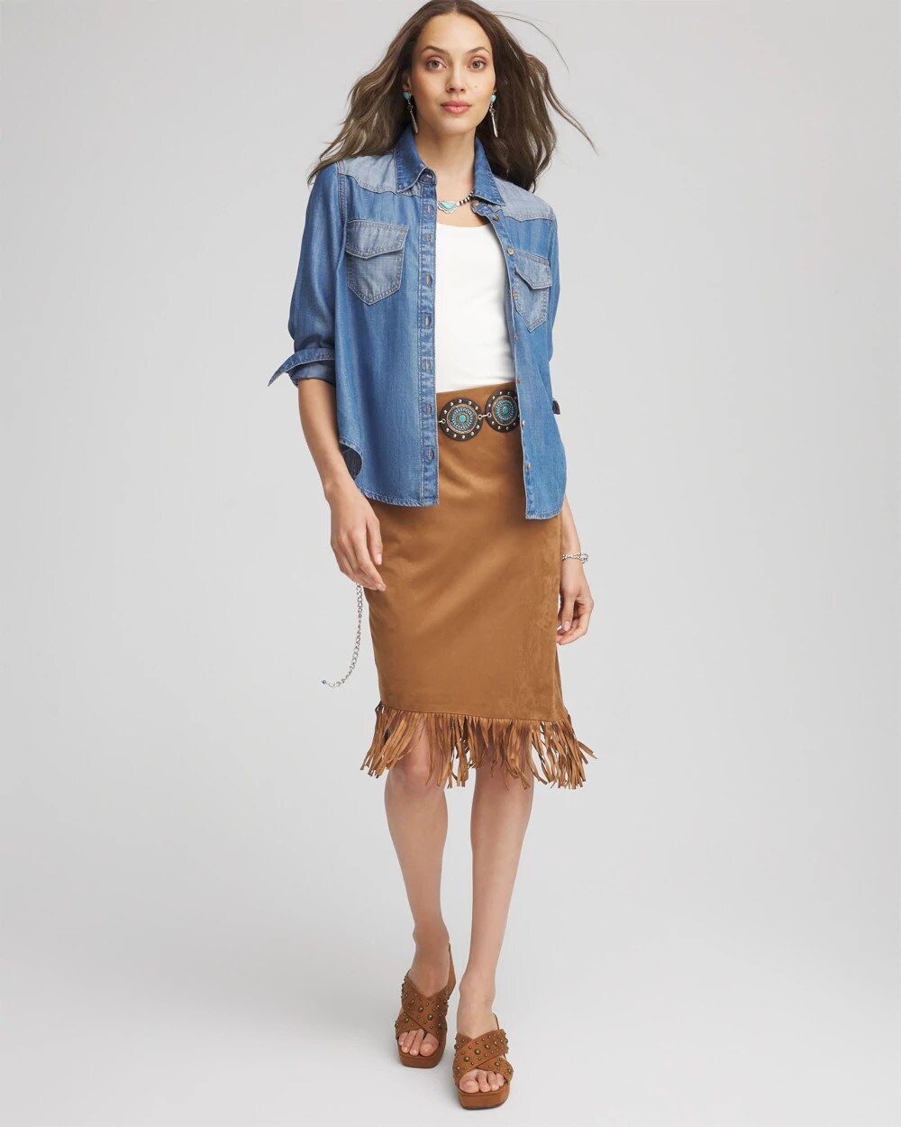 Suede Fringed Asymmetrical Skirt