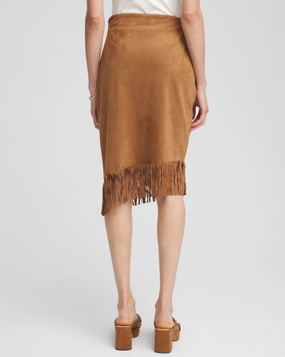 Suede Fringed Asymmetrical Skirt