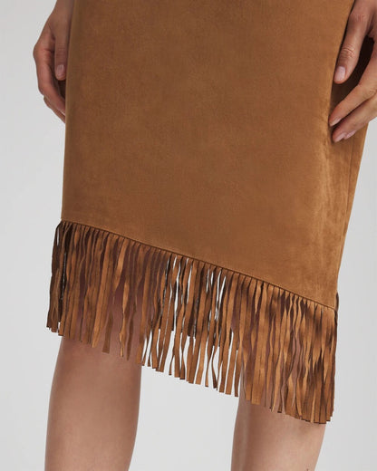 Suede Fringed Asymmetrical Skirt
