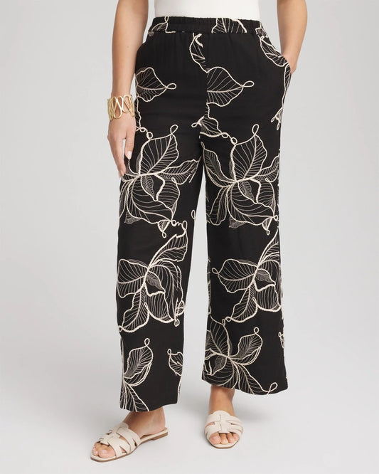 Embroidered Wide-Leg Cropped Pants