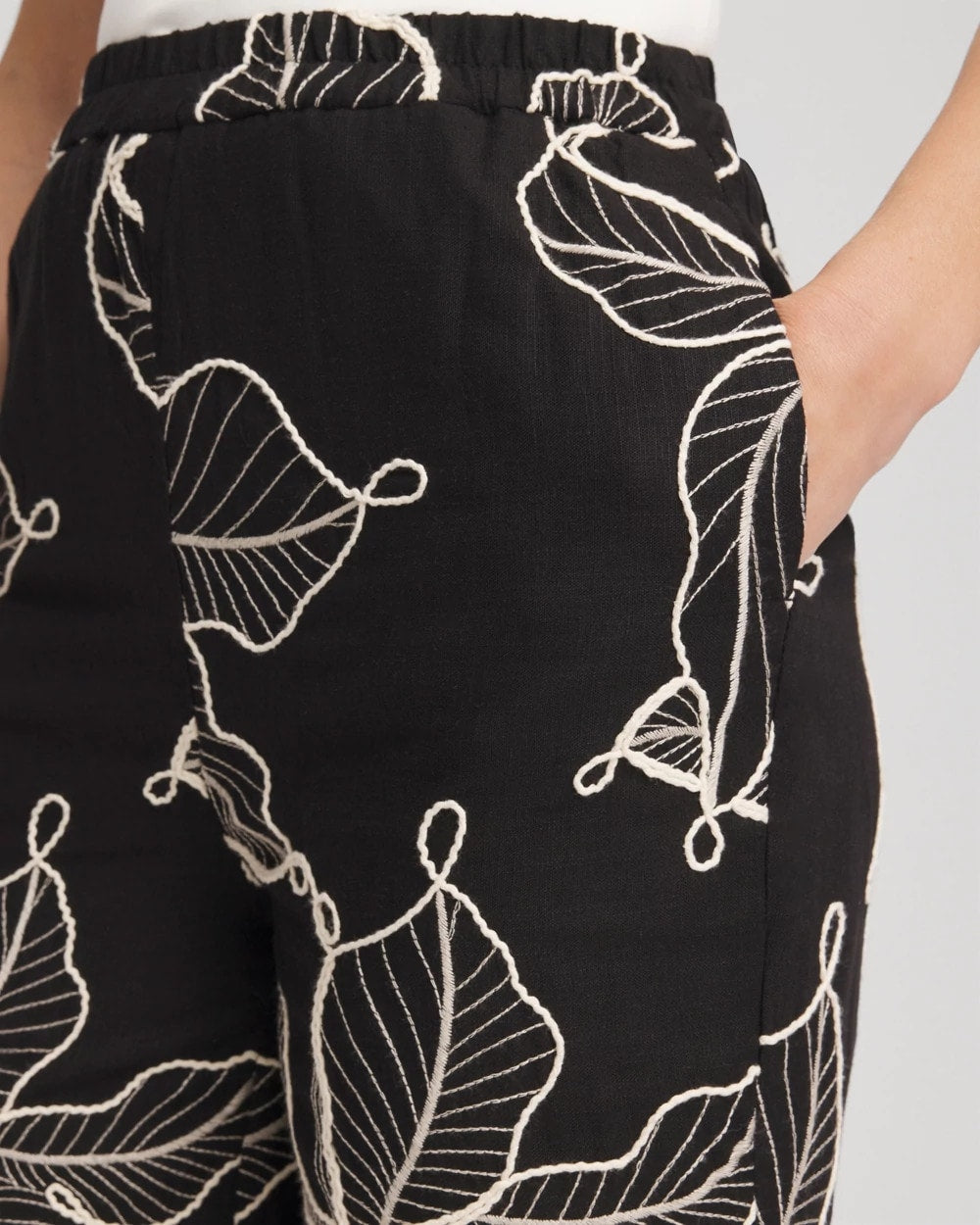 Embroidered Wide-Leg Cropped Pants