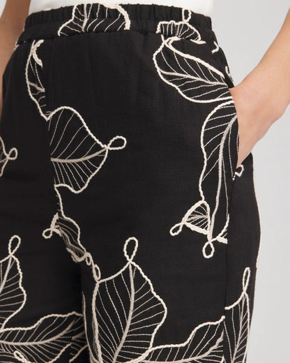 Embroidered Wide-Leg Cropped Pants