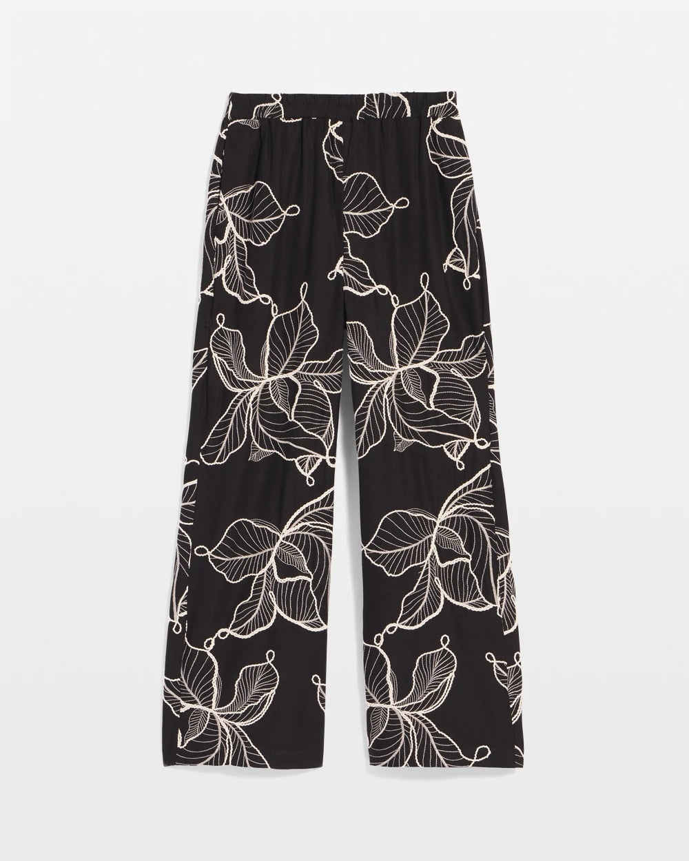 Embroidered Wide-Leg Cropped Pants