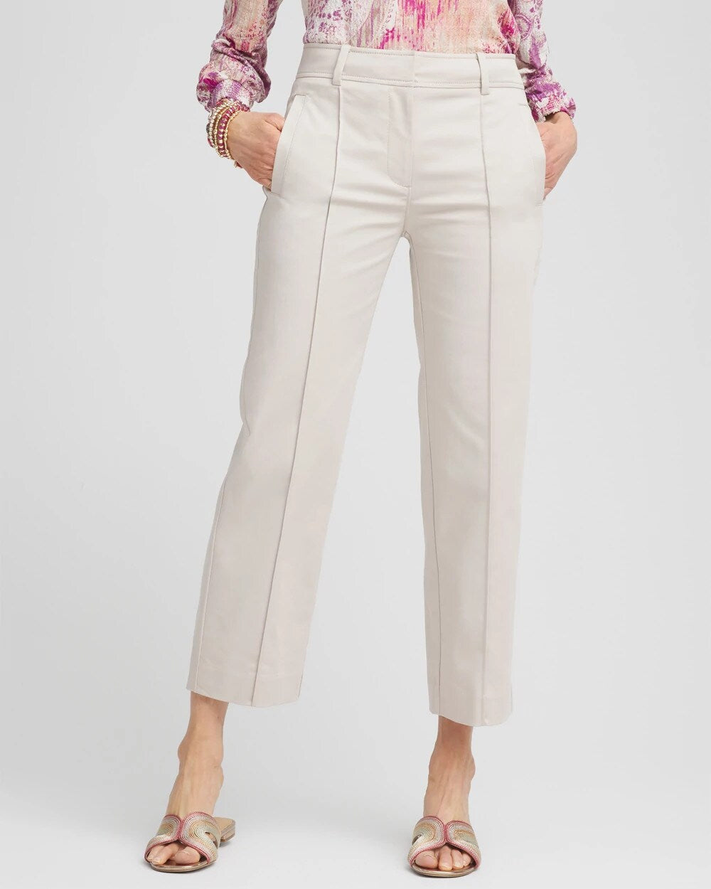 Stretch Sateen Straight Cropped Pants