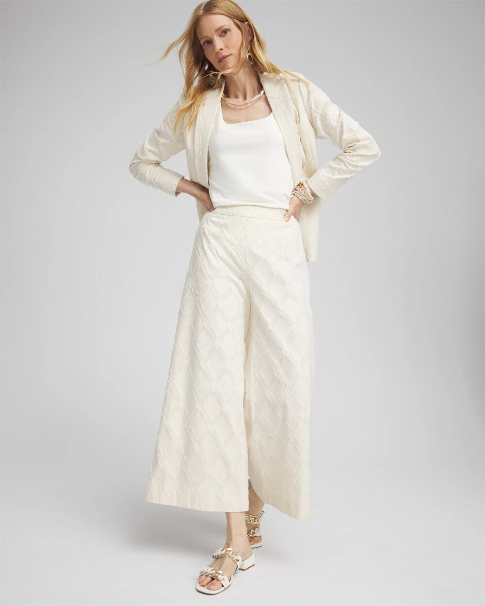 Textured Wide Leg Cropped Pants