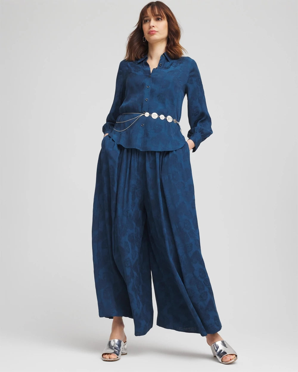 Jacquard Culotte Wide-Leg Pants
