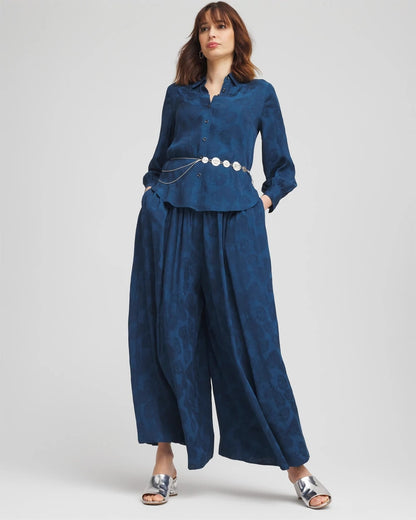 Jacquard Culotte Wide-Leg Pants