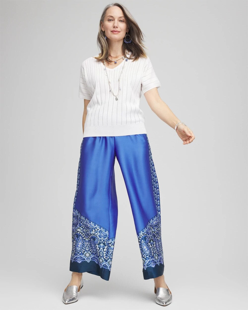 Pull-on Paisley Drawstring Cropped Pants