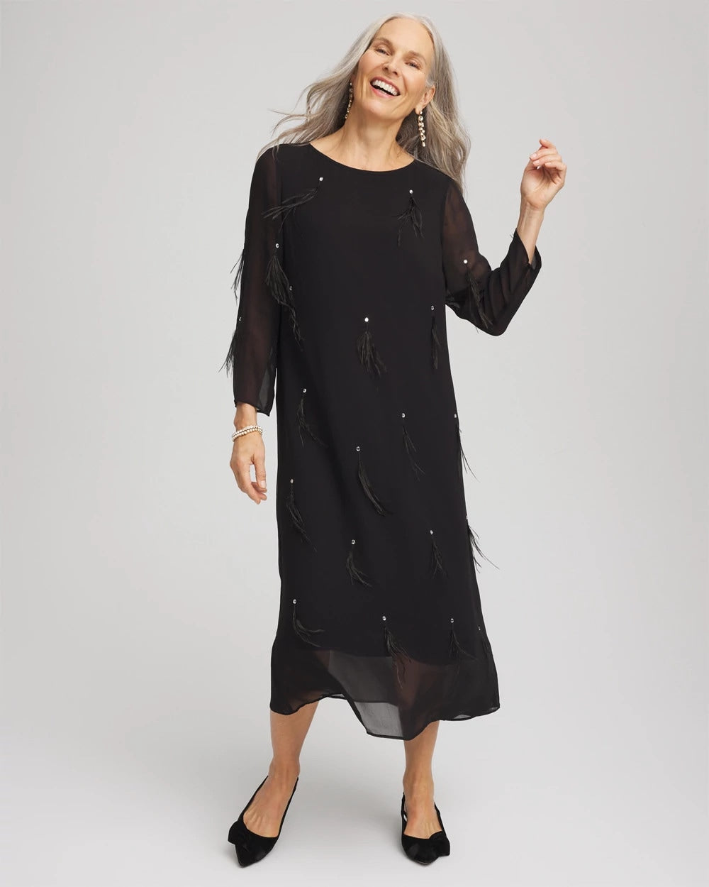 Feathered Georgette Popover Dress