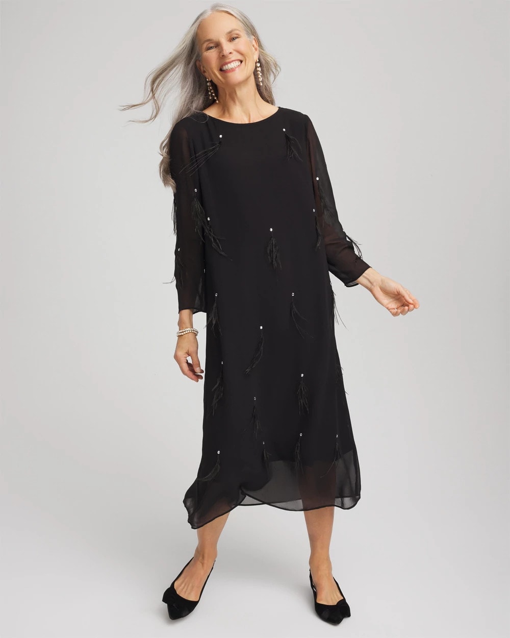 Feathered Georgette Popover Dress