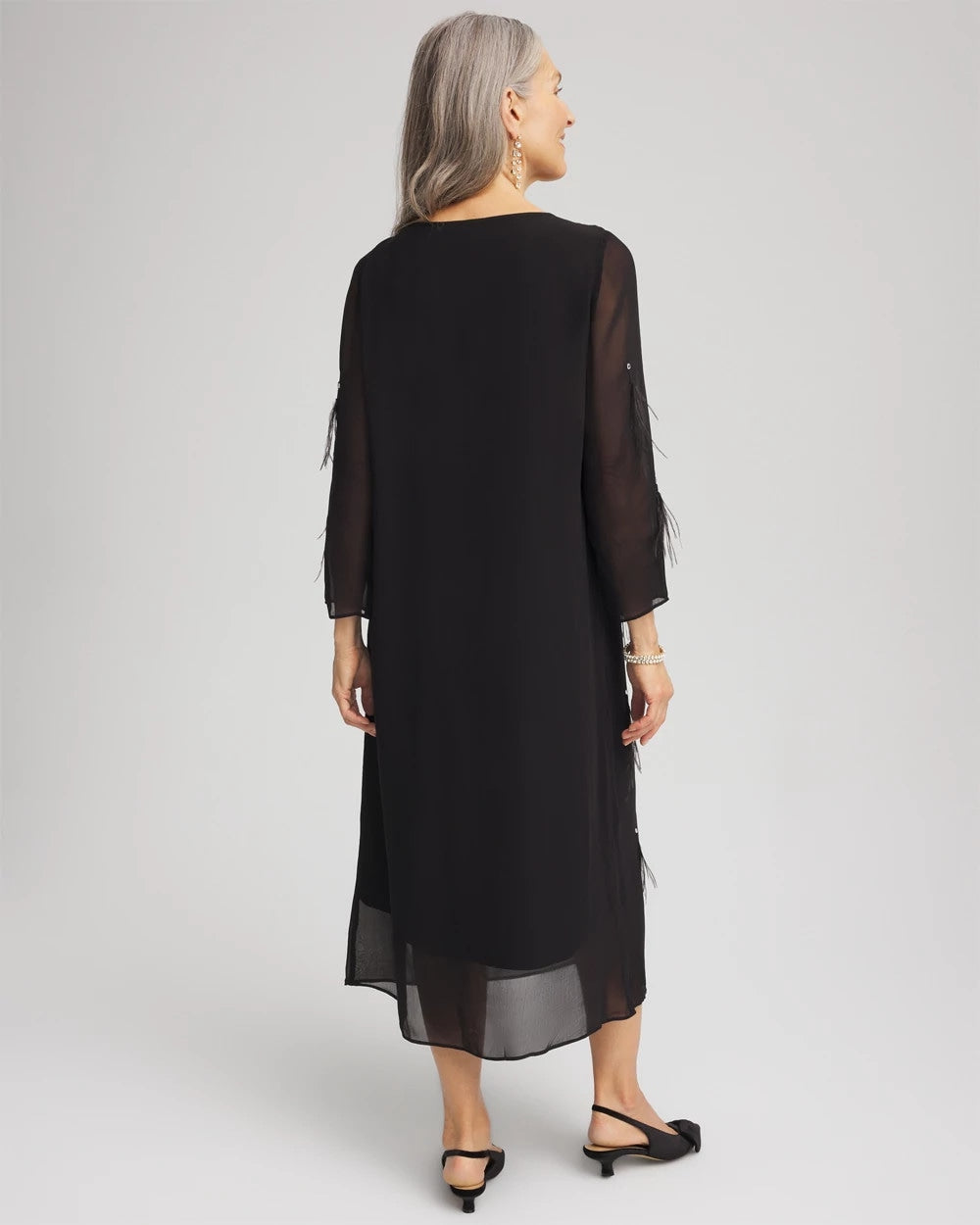Feathered Georgette Popover Dress