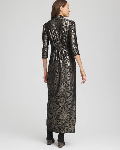 Foiled Knit Pleated Maxi Dress