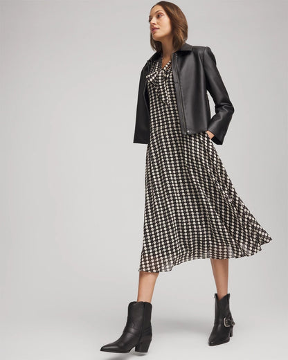 Chiffon Clip-Dot Tie-Neck Dress