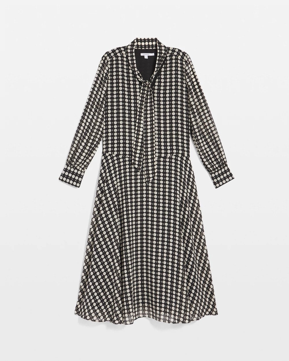 Chiffon Clip-Dot Tie-Neck Dress