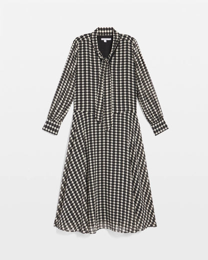 Chiffon Clip-Dot Tie-Neck Dress