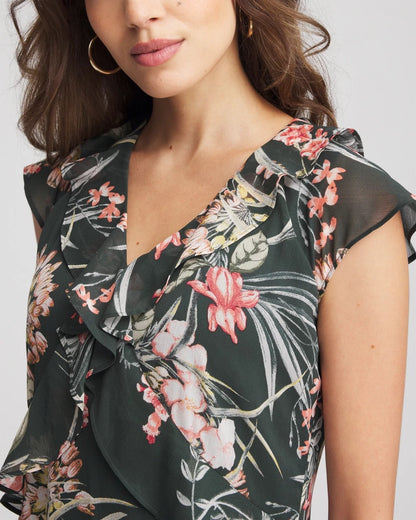 Floral Ruffle-Trim Chiffon Dress