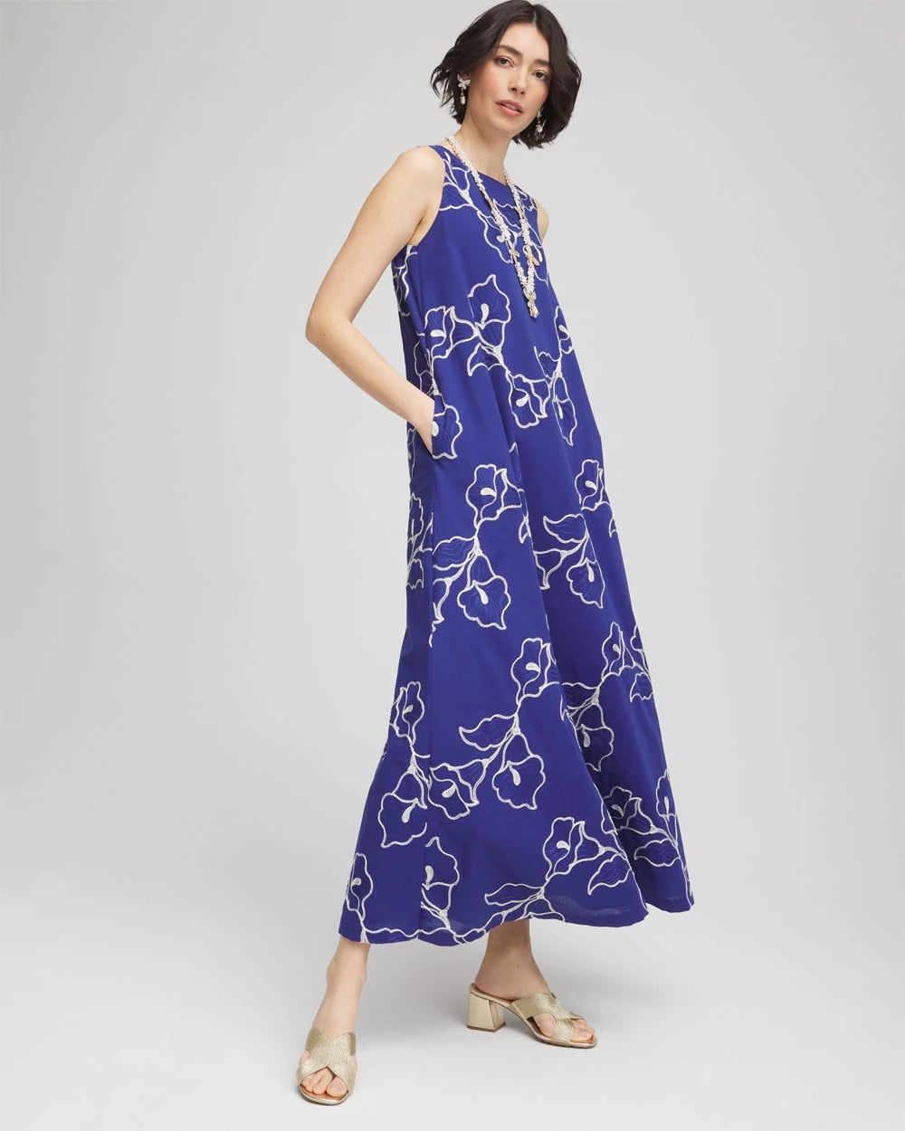 Embroidered Sleeveless Maxi Dress