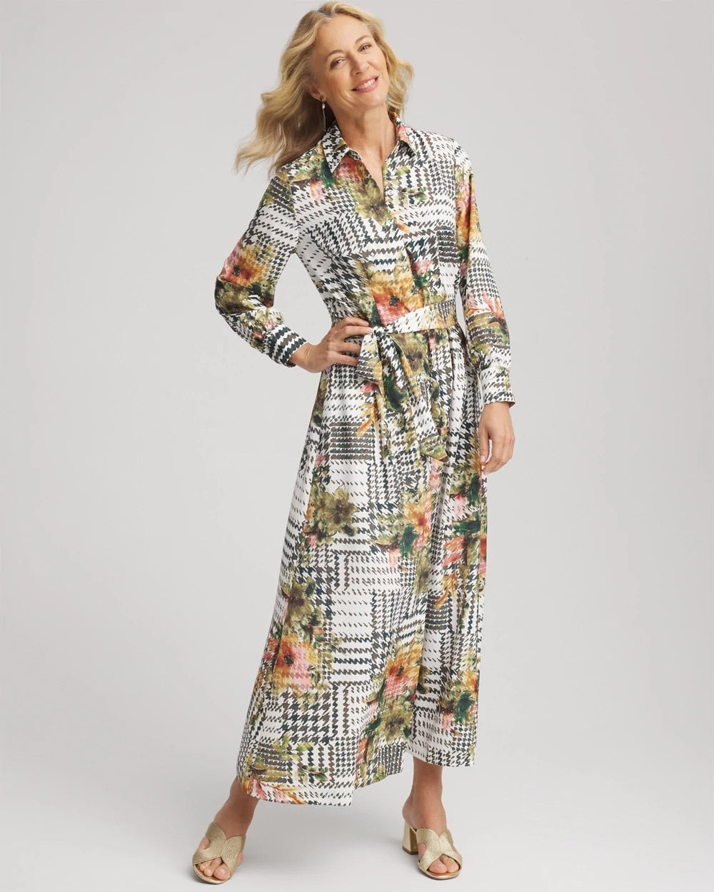 Artisanal Floral Print  Maxi Shirtdress