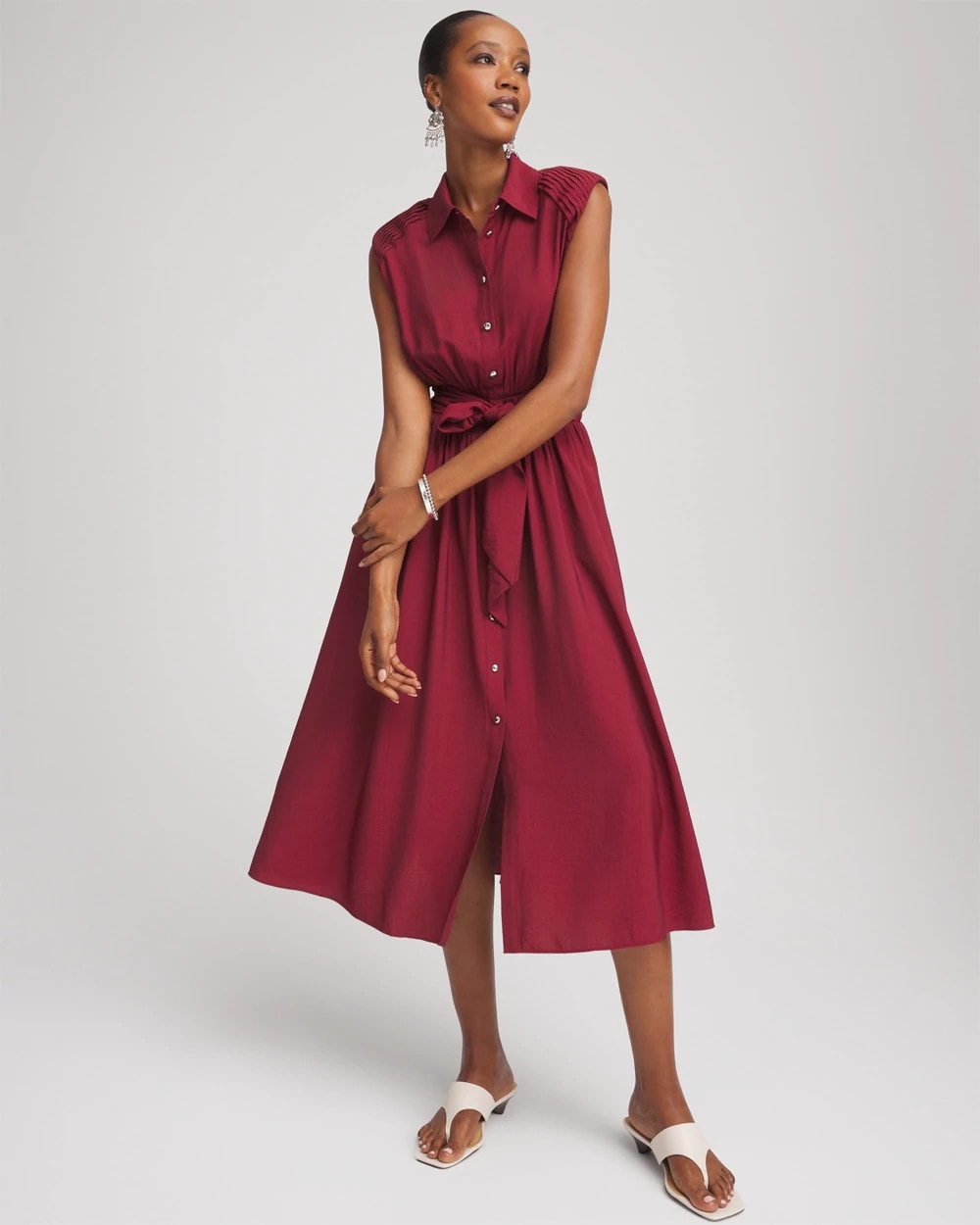 Smocked-Waist Shirtdress