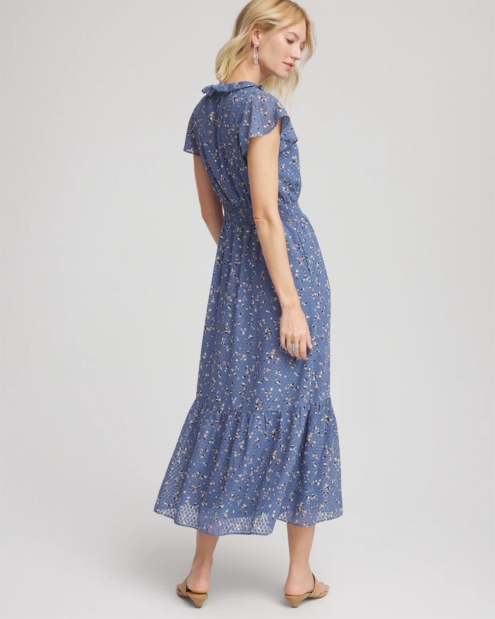 Textured Ruffled-Placket Maxi Dress