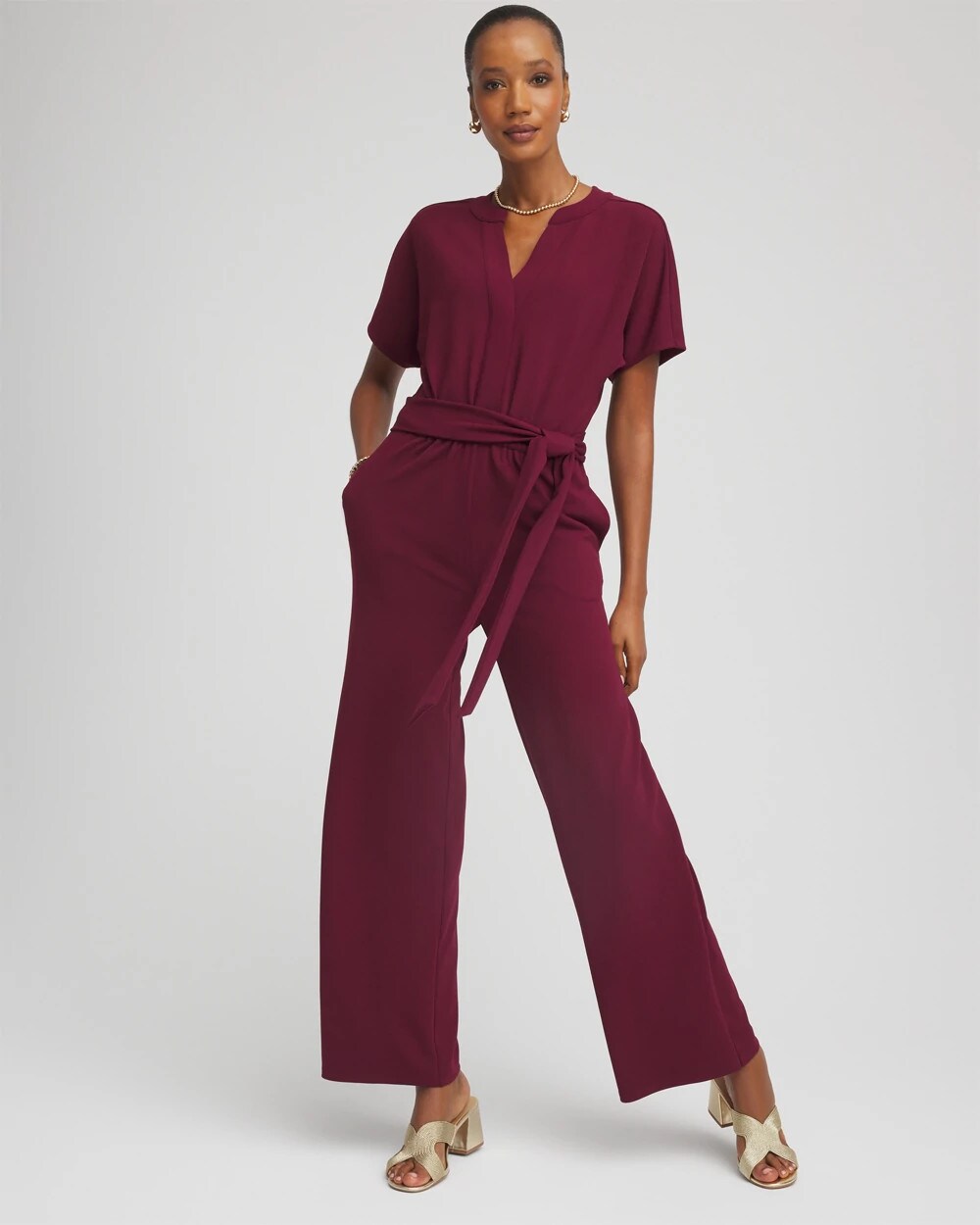 Belted Dolman-Sleeve Jumpsuit