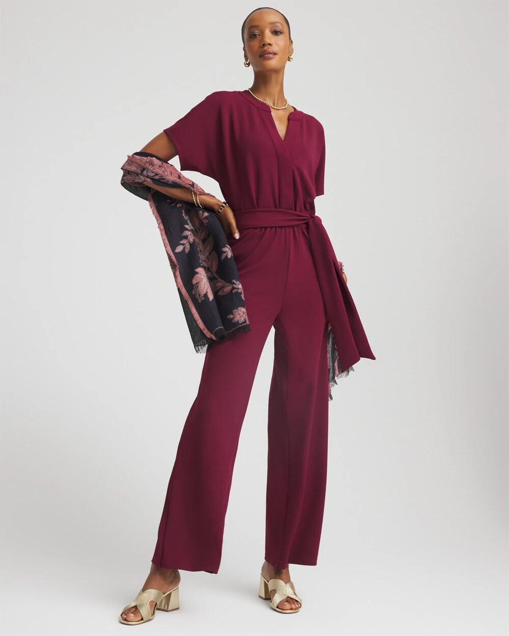 Belted Dolman-Sleeve Jumpsuit