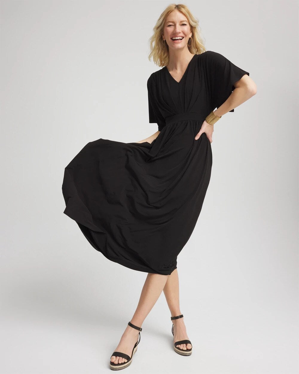 Flutter-Sleeved Jersey Maxi Dress