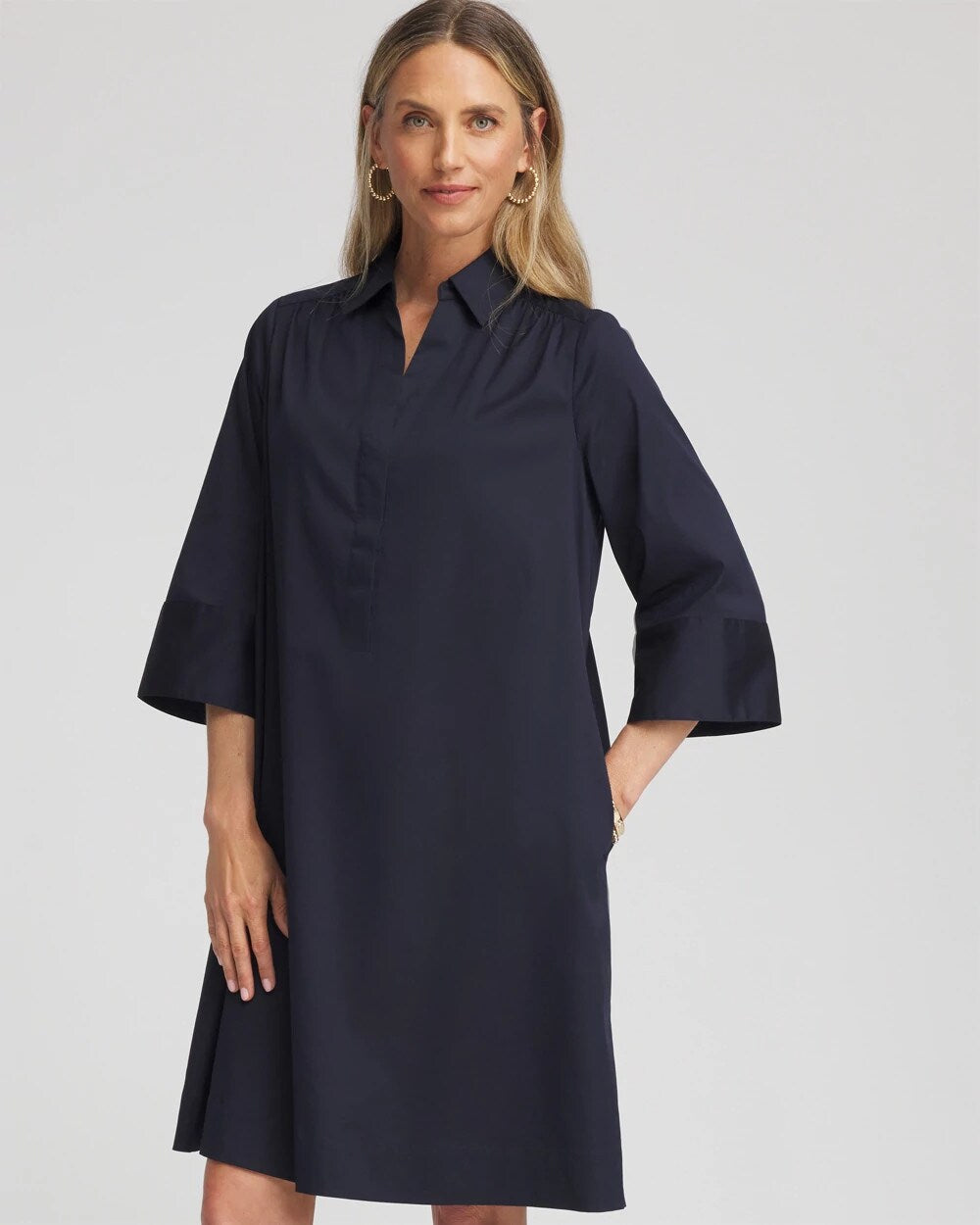 Cotton-Blend Popover Dress