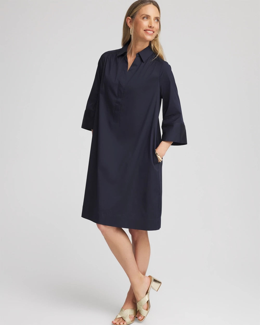 Cotton-Blend Popover Dress