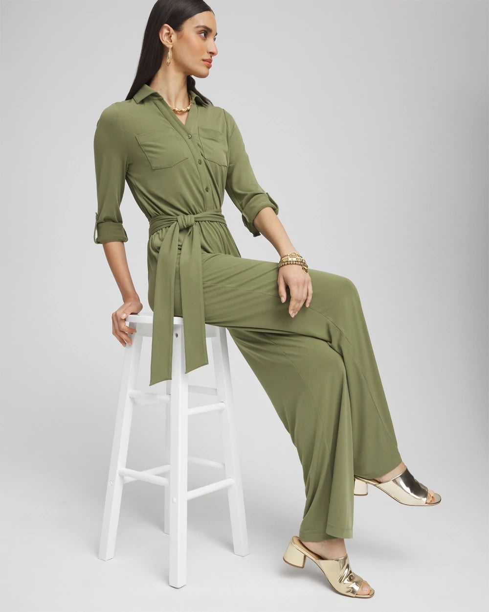 Belted Jersey Maxi Jumpsuit