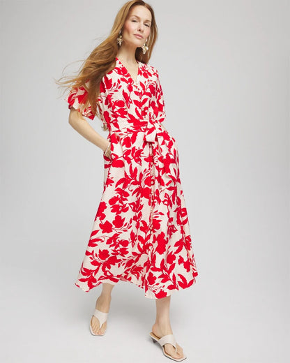Floral Ruffle-Sleeved Midi Dress