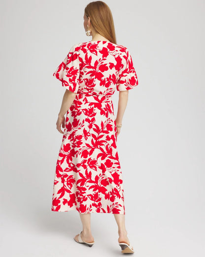 Floral Ruffle-Sleeved Midi Dress