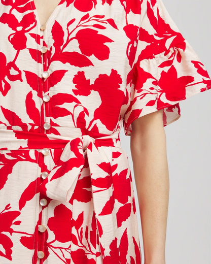 Floral Ruffle-Sleeved Midi Dress