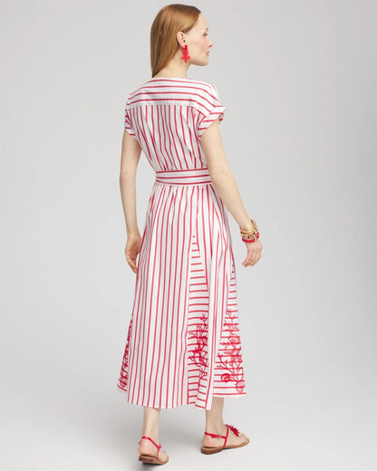 Embroidered Godet Striped Maxi Dress