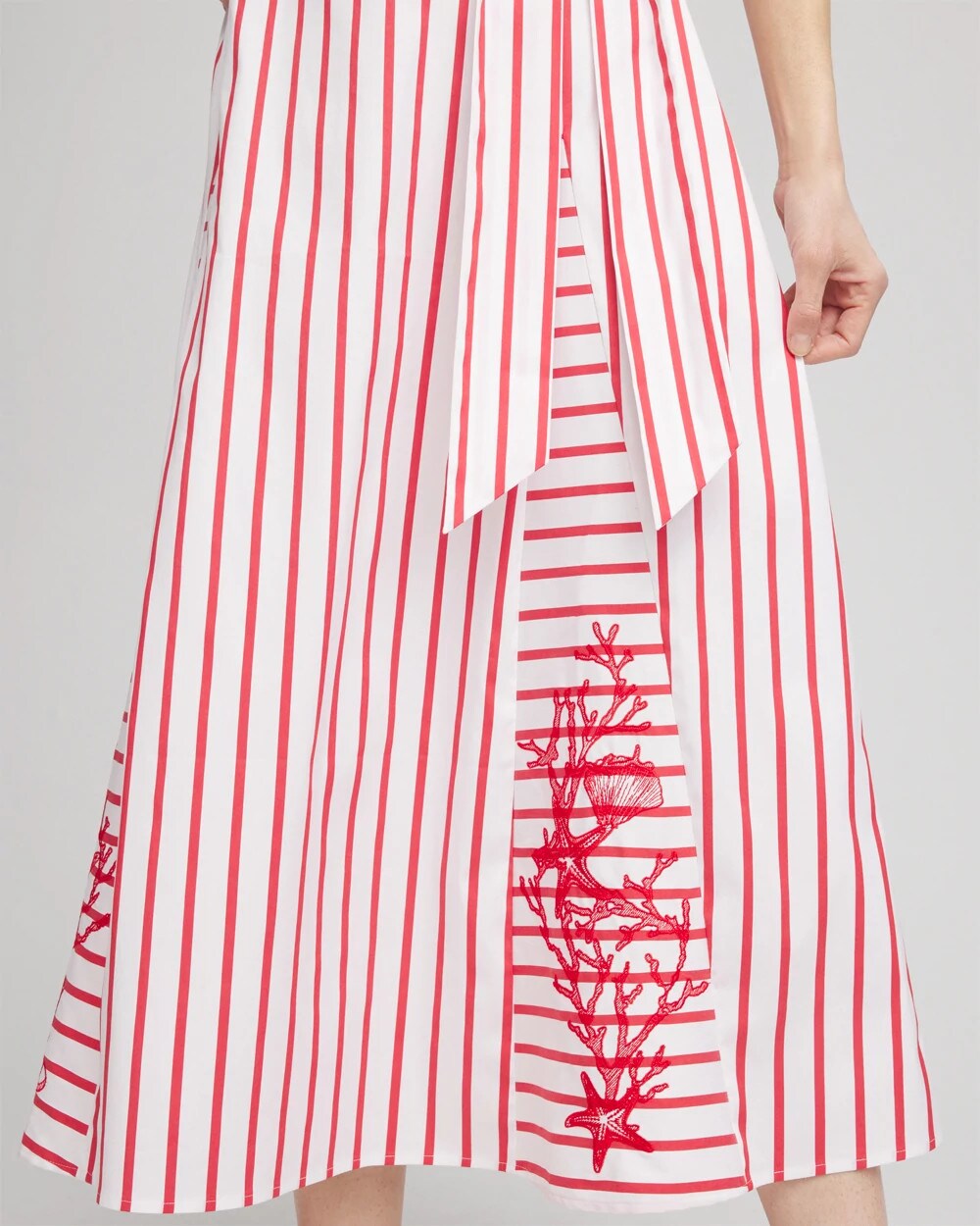 Embroidered Godet Striped Maxi Dress