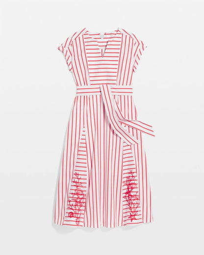 Embroidered Godet Striped Maxi Dress