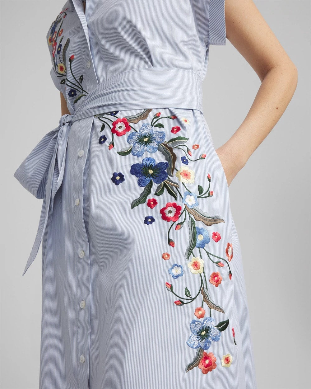 Striped Embroidered Poplin Midi Shirtdress