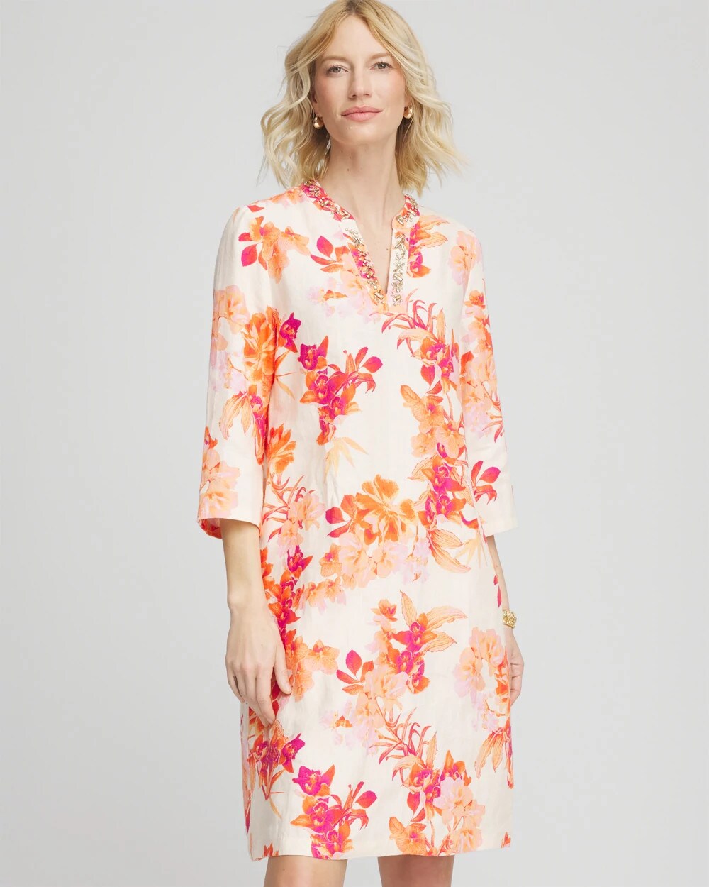 Embellished Linen Kurta Dress