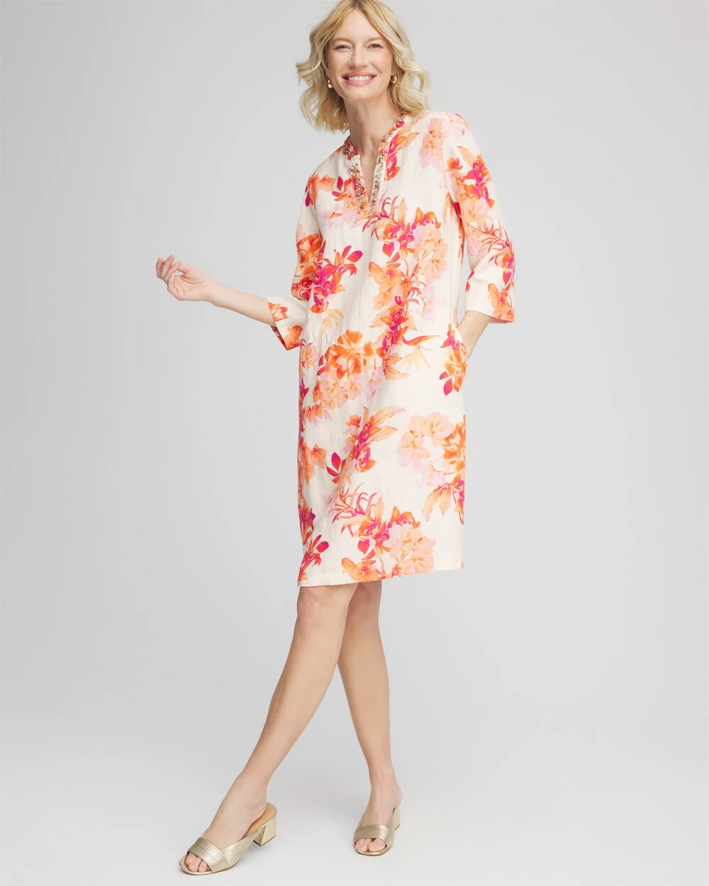 Embellished Linen Kurta Dress