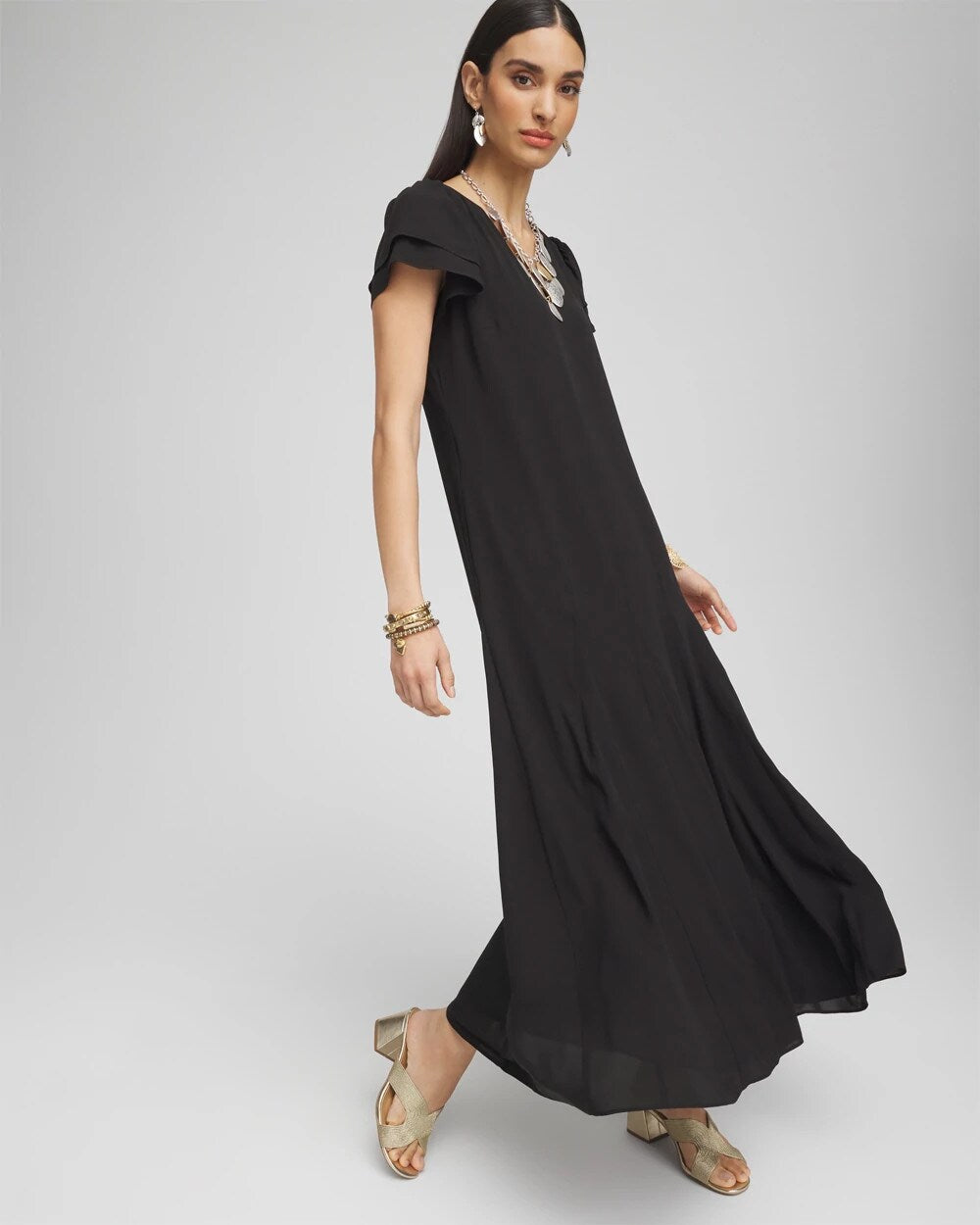 Crepe V-Neck Maxi Dress