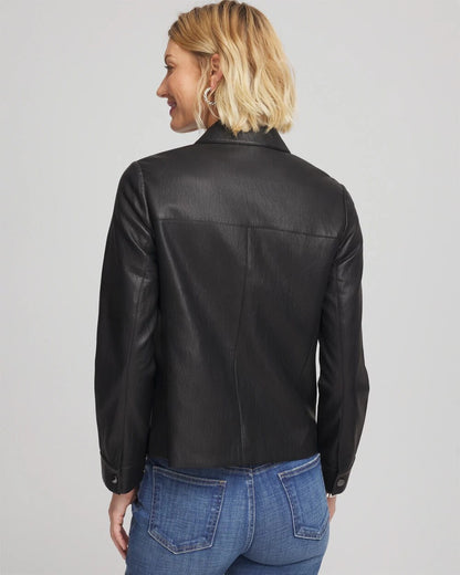 Snap Front Faux Leather Jacket