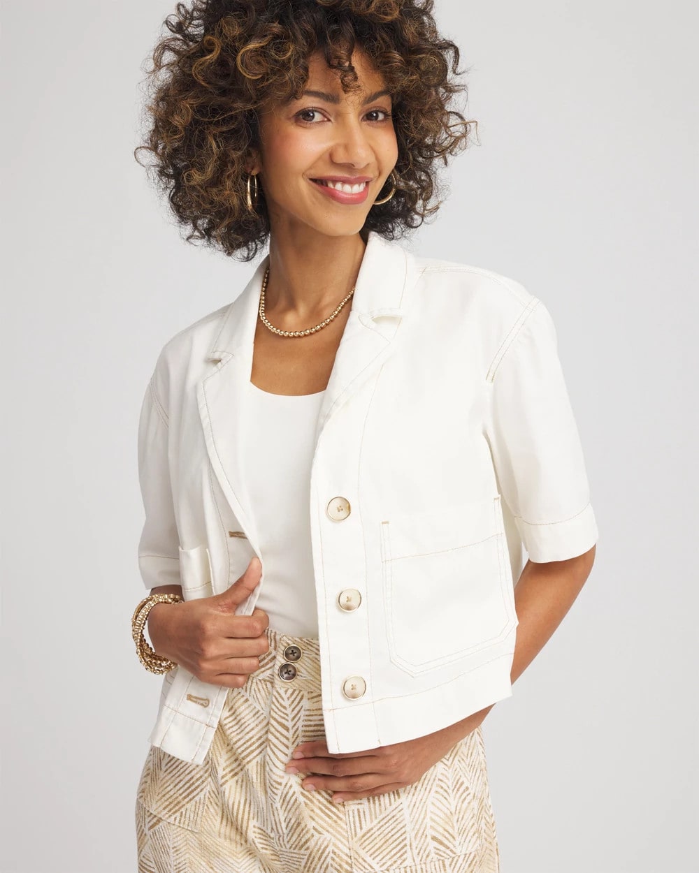 Soft-Stretch Short Cotton Shacket