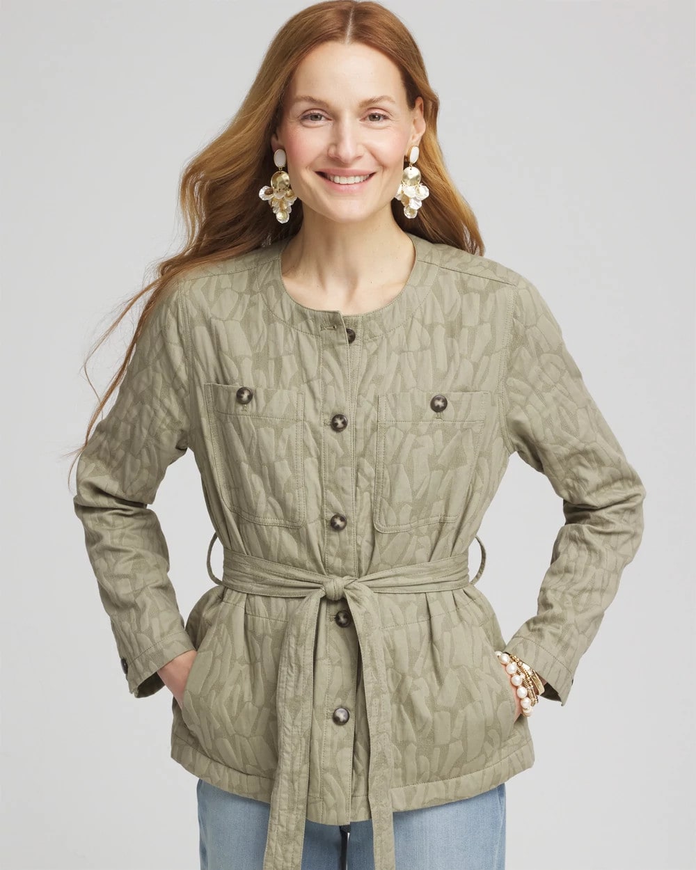 Jacquard Gauze Belted Field Jacket