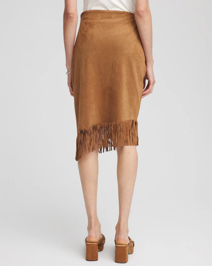 Suede Fringed Asymmetrical Skirt